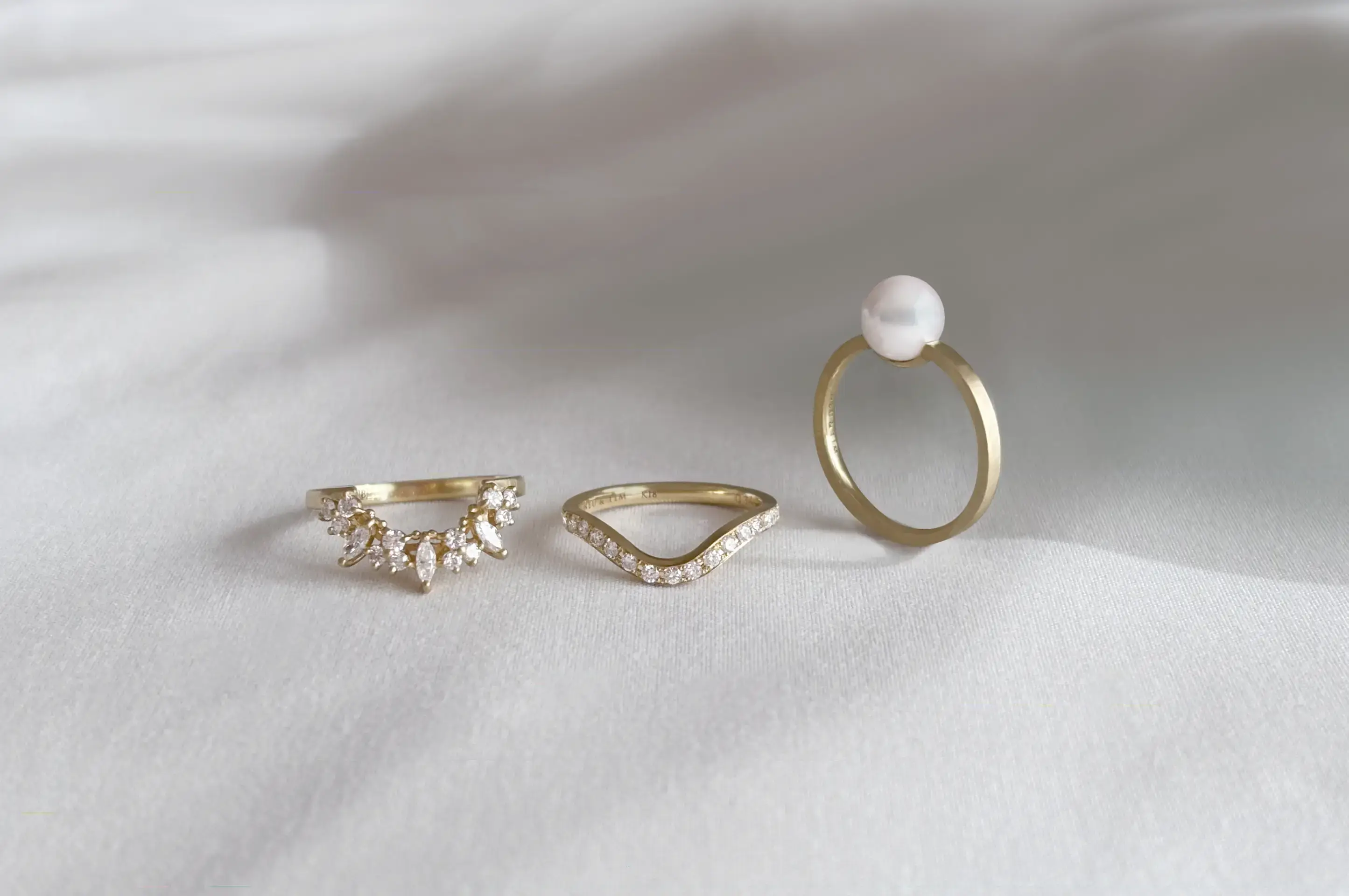 Pearl × Diamond Rings｜真珠とダイヤモンドのレイヤードリング｜NEU & TIM